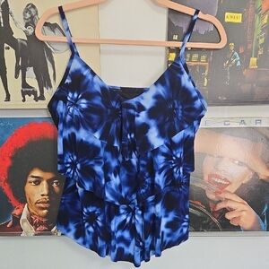 Aqua Green Blue Tie-Dye Ruffle Cami